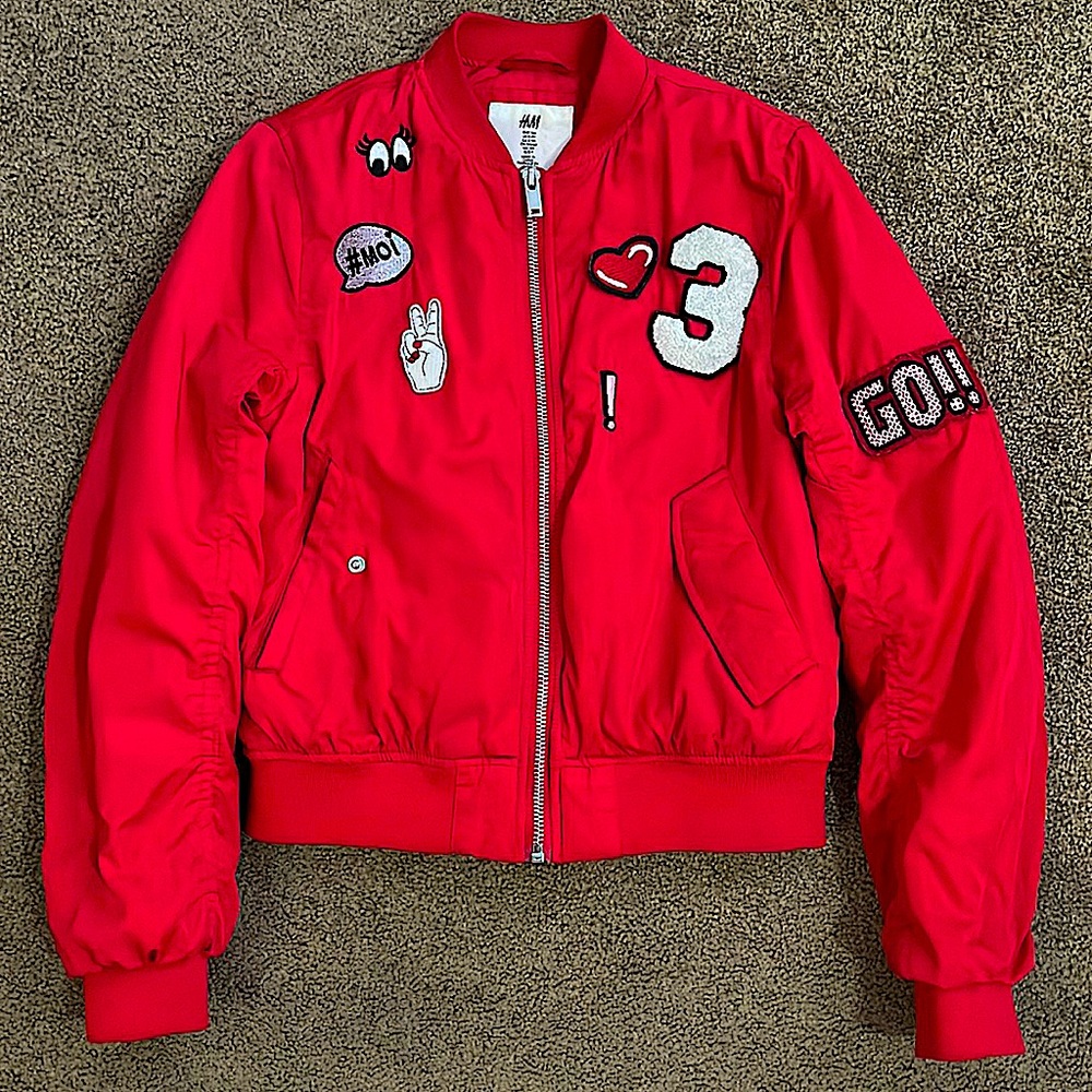 H&M Girls Patchwork Bomber Jacket